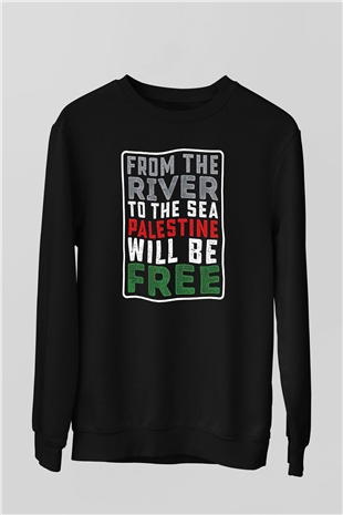 Filistin Baskılı Unisex Siyah Sweatshirt