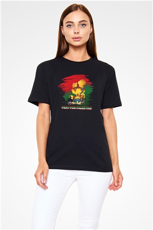 Filistin Baskılı Unisex Siyah Tişört - Tshirt