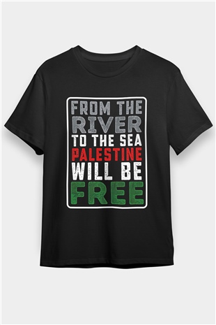 Filistin Baskılı Unisex Siyah Tişört - Tshirt