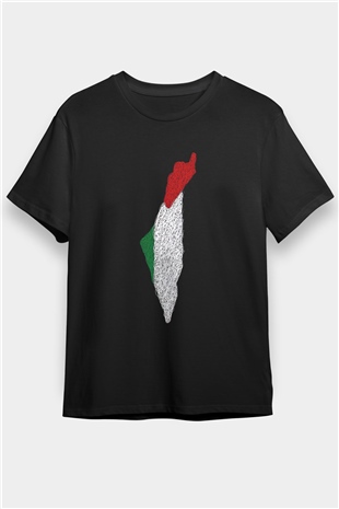 Filistin Baskılı Unisex Siyah Tişört - Tshirt