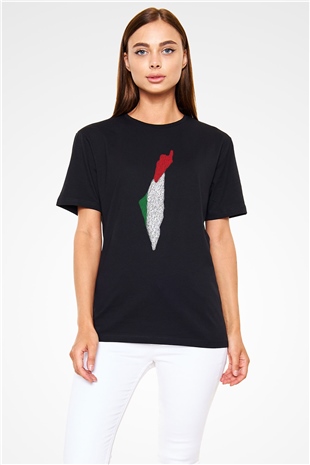 Filistin Baskılı Unisex Siyah Tişört - Tshirt