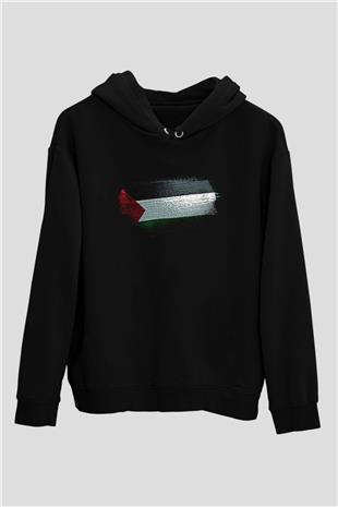 Filistin - Palestine Bayrağı Baskılı Unisex Siyah Hoodie