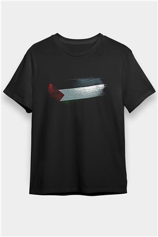 Filistin - Palestine Bayrağı Baskılı Unisex Siyah Tişört