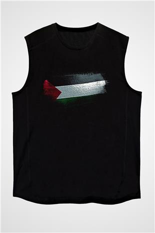 Filistin - Palestine Bayrağı Baskılı Unisex Siyah Kolsuz Tişört