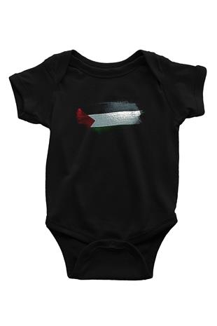 Filistin - Palestine Bayrağı Baskılı Unisex Siyah Bebek Body - Zıbın