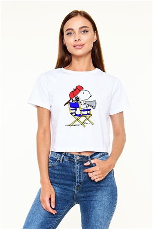 Film yönetmeni Beyaz Croptop Tişört