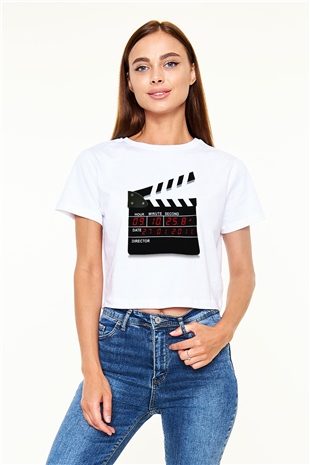Film yönetmeni Beyaz Croptop Tişört
