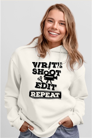 Film yönetmeni Beyaz Unisex Kapüşonlu Sweatshirt