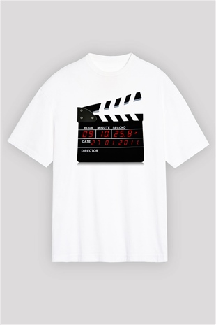 Film yönetmeni Beyaz Unisex Oversize Tişört T-Shirt