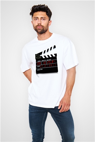 Film yönetmeni Beyaz Unisex Oversize Tişört T-Shirt