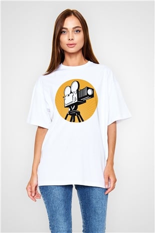 Film yönetmeni Beyaz Unisex Oversize Tişört T-Shirt