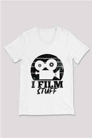 Film yönetmeni Beyaz Unisex V Yaka Tişört