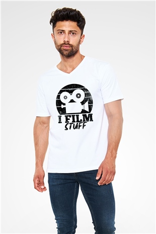 Film yönetmeni Beyaz Unisex V Yaka Tişört