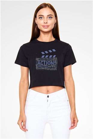 Film yönetmeni Siyah  Crop Top Tişört