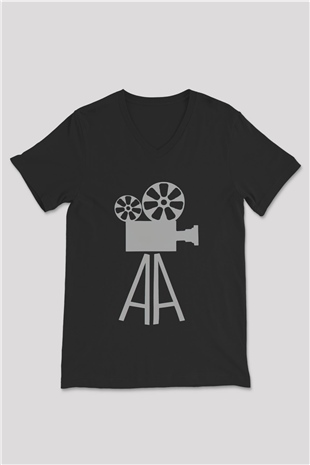 Film yönetmeni Siyah Unisex V Yaka Tişört T-Shirt