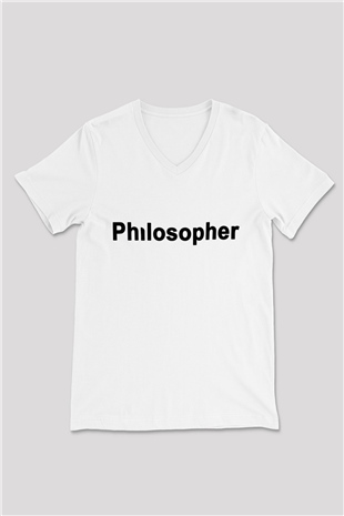 Filozof Beyaz Unisex V Yaka Tişört T-Shirt