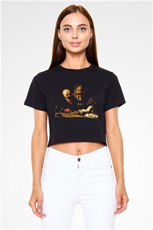 Filozof Siyah Crop Top Tişört