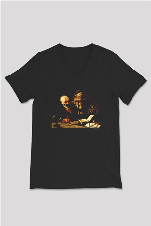 Filozof Siyah Unisex V Yaka Tişört T-Shirt