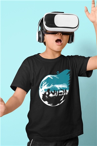 Final Fantasy Baskılı Siyah Unisex Çocuk Tişört