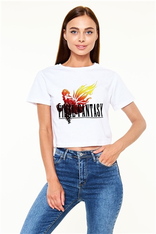 Final Fantasy Beyaz Croptop Tişört