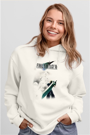 Final Fantasy Beyaz Unisex Hoodie