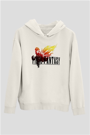 Final Fantasy Beyaz Unisex Kapşonlu Sweatshirt