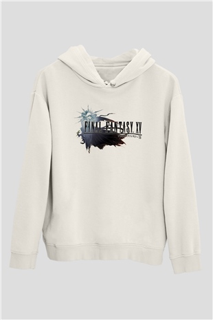 Final Fantasy Beyaz Unisex Kapşonlu Sweatshirt