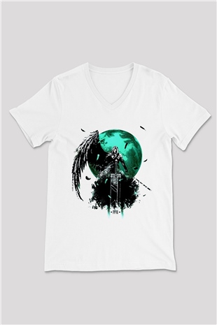 Final Fantasy Beyaz Unisex V Yaka Tişört