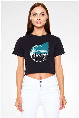 Final Fantasy Siyah Crop Top Tişört