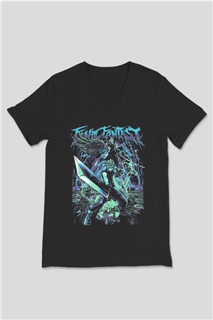 Final Fantasy Siyah Unisex V Yaka Tişört