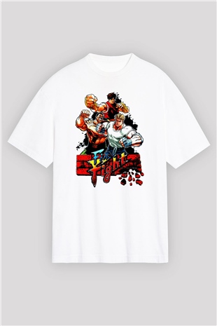Final Fight Beyaz Oversize Tişört