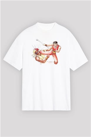 Final Fight Beyaz Oversize Tişört Oversize T-shirt