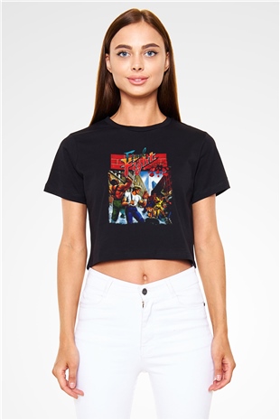 Final Fight Siyah   Crop Top Tişört