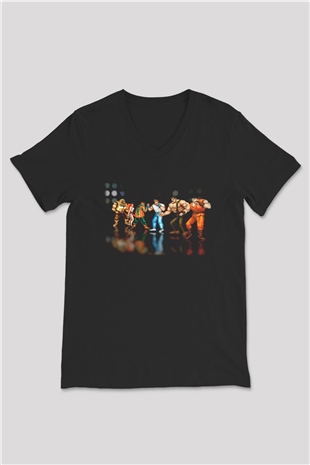 Final Fight Siyah Unisex V Yaka Tişört