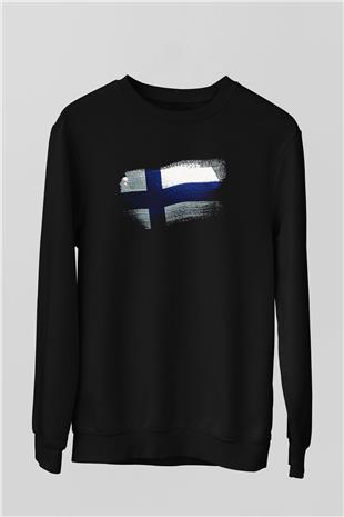 Finlandiya - Finland Bayrağı Baskılı Unisex Siyah Sweatshirt