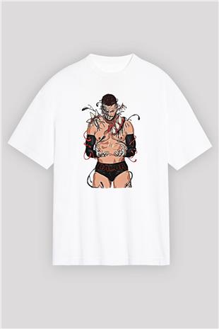 Finn Balor Baskılı Beyaz Unisex Oversize Tişört - Tshirt