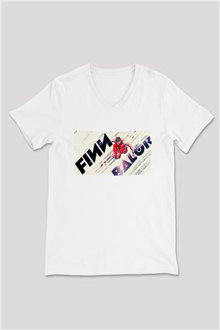 Finn Balor Baskılı Beyaz Unisex V Yaka Tişört - Tshirt