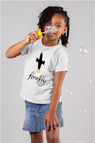 Firefly Baskılı Beyaz Unisex Çocuk Tişört