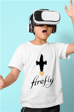 Firefly Baskılı Beyaz Unisex Çocuk Tişört