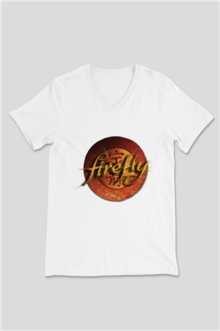 Firefly Beyaz Unisex V Yaka Tişört T-Shirt