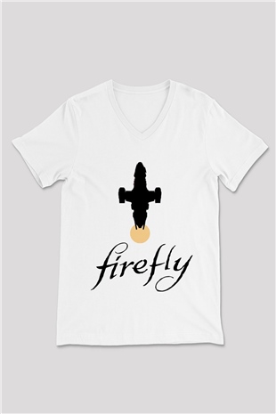 Firefly Beyaz Unisex V Yaka Tişört T-Shirt