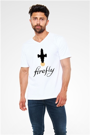 Firefly Beyaz Unisex V Yaka Tişört T-Shirt