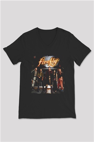 Firefly Siyah Unisex V Yaka Tişört