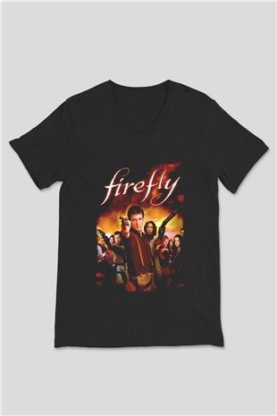 Firefly Siyah Unisex V Yaka Tişört