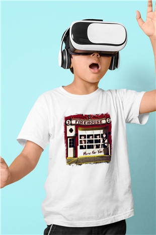 FireHouse Baskılı Unisex Beyaz Çocuk Tişört
