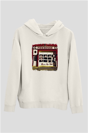 FireHouse Baskılı Unisex Beyaz Hoodie