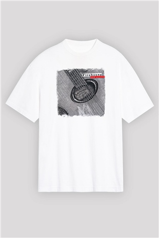 FireHouse Baskılı Unisex Beyaz Oversize Tişört
