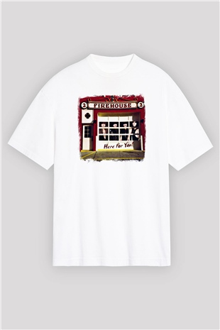 FireHouse Baskılı Unisex Beyaz Oversize Tişört