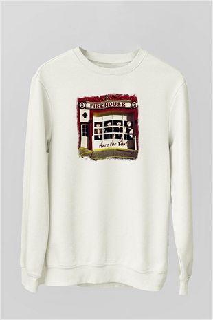 FireHouse Baskılı Unisex Beyaz Sweatshirt