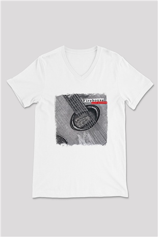 FireHouse Baskılı Unisex Beyaz V Yaka Tişört